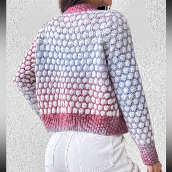 Cozy Color Block Button Down Sweater Cardigan  Top - Picture 2 of 2